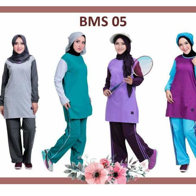 Jual BMS 05 Abu Misty Baju Olahraga Muslimah Believe Pakaian Senam Baju ...