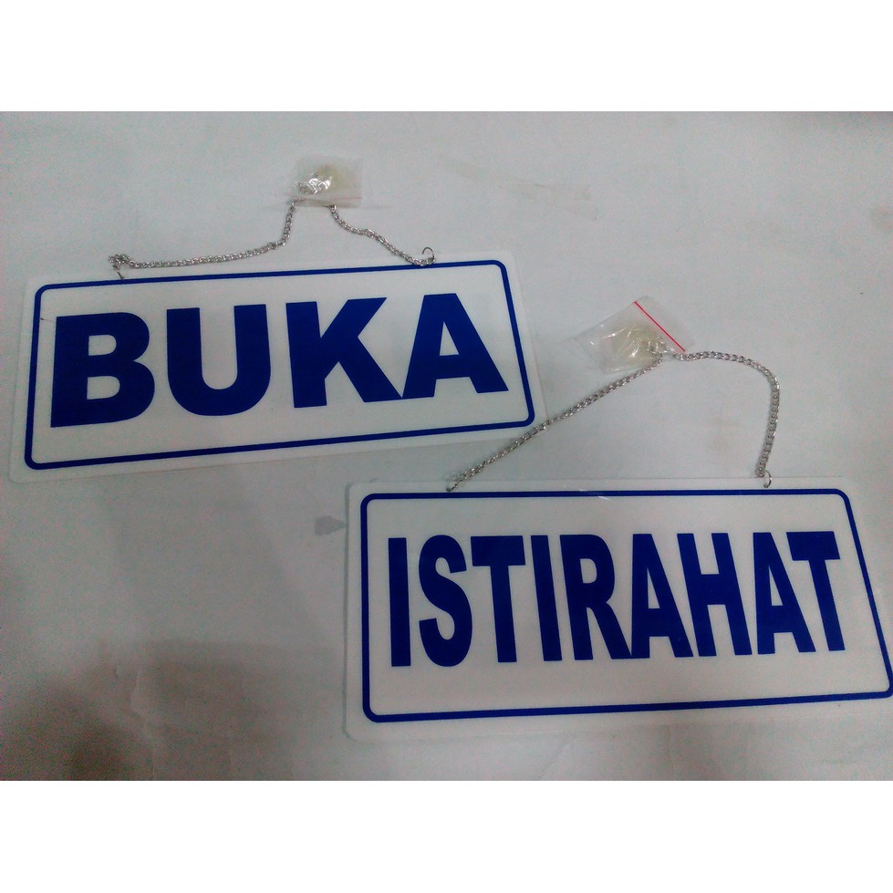 Jual Sign 'istirahat' & 'buka' label bolak balik bisa digantung ...