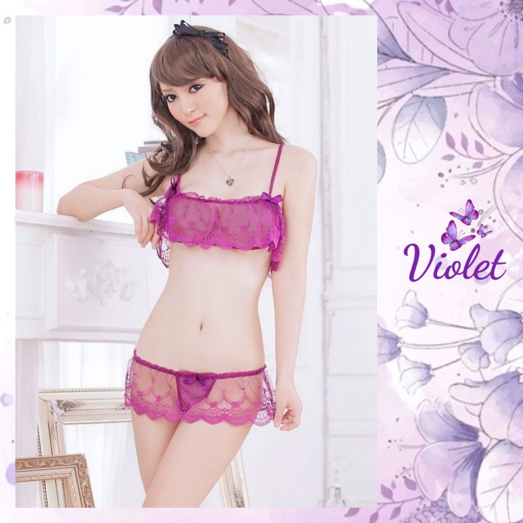 Jual Violet Lingerie Pakaian Dalam Set Bra Cd Wanita Renda Transparan