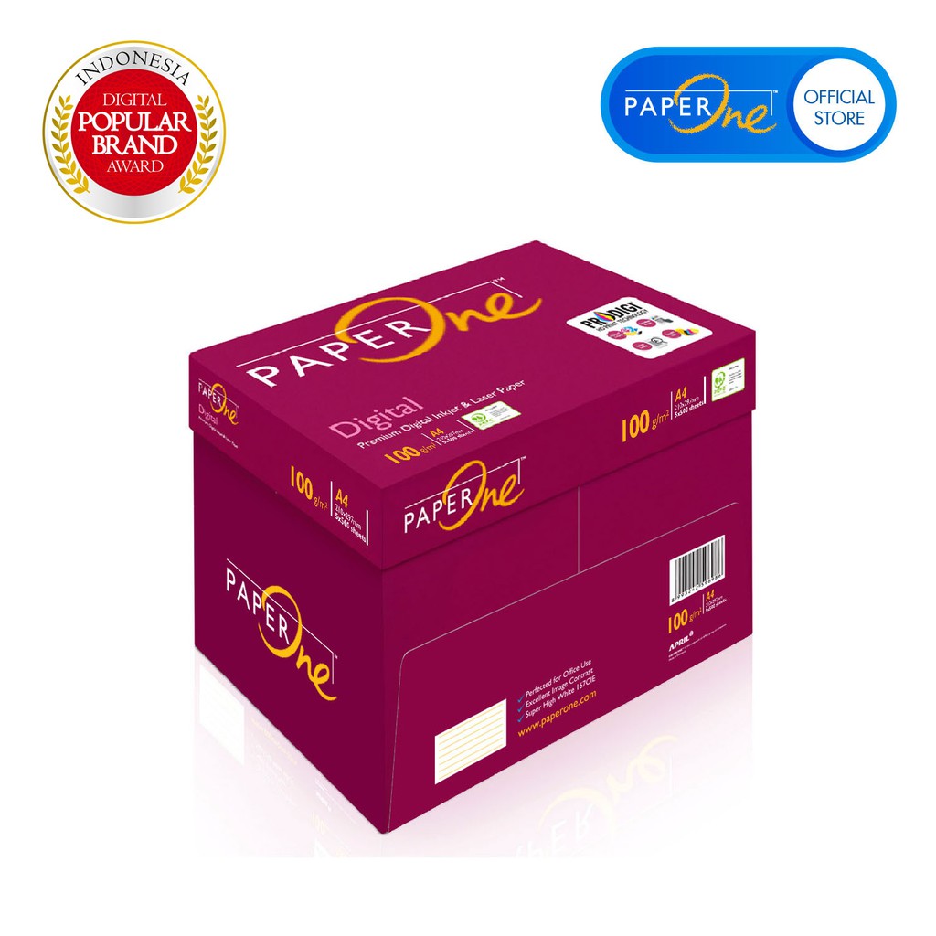 PaperOne Kertas A4 100gr Digital 1 Box (2000 lembar) Kertas HVS A4 Kertas Fotocopy (2)