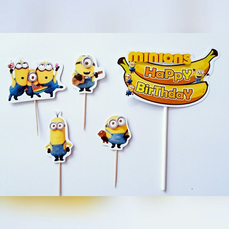 Jual satu set topper toper cake hiasan kue ulang tahun karakter minion