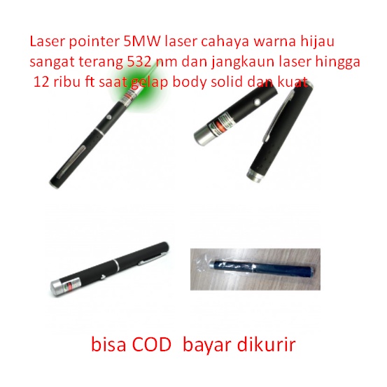 Jual Laser Pointer 5MW Laser Cahaya Warna Hijau Sangat Terang 532 Nm ...