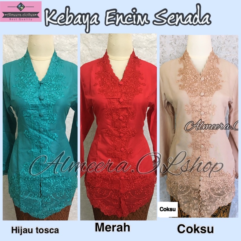 Jual Kebaya Encim Warna Coksu Merah Hijau Tosca Mocca Abu Abu