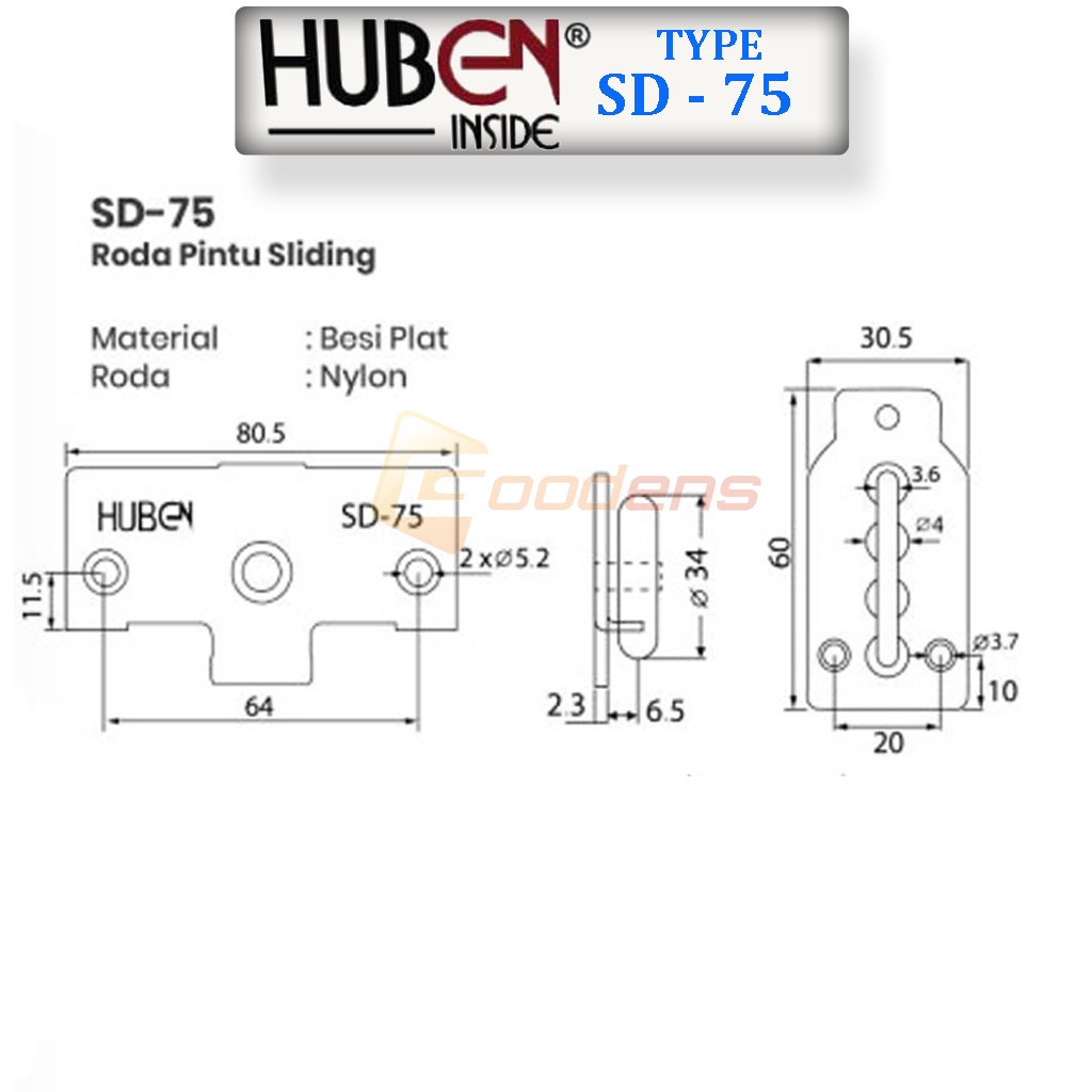 Jual Huben SD-75 Roda Pintu Lemari Geser - Roda Pintu Sliding | Shopee ...