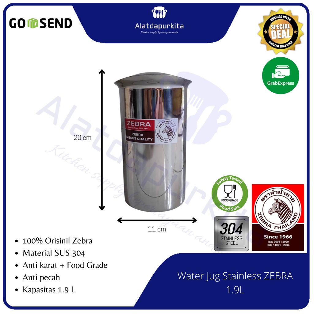 Jual Water Jug Pitcher Teko Minuman Zebra Full Stainless Kapasitas 1.9 ...