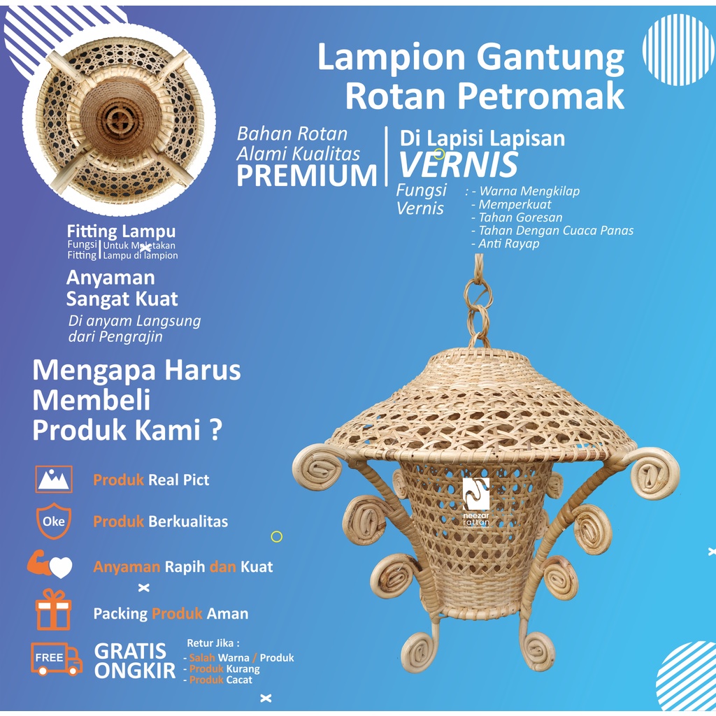 Jual Kap Lampion Rotan Lampu Hias Gantung Cafe Restoran Kap Lampu Gantung Cafe Shopee Indonesia