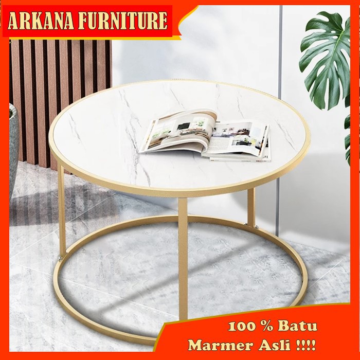 Jual Nesting Coffee Table Meja Kopi Tami Bulat Bundar Minimalis Gold Top Marmer Marble Murah