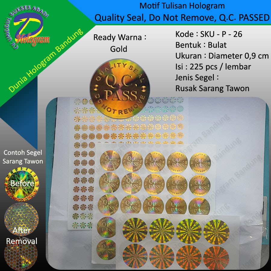 Jual Stiker Segel Hologram 3D QC Pass Bulat Kecil 0,9 cm Kuning Isi 225 ...