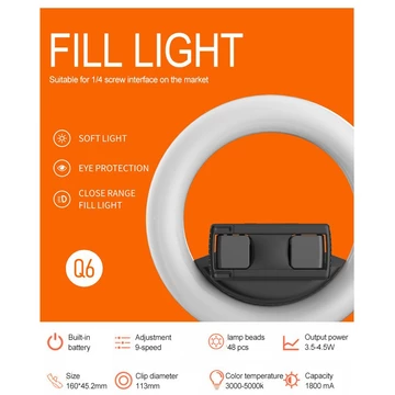 MIXIO Q6 Ring Light Portable 6 Inc 16cm Ringlight Live Streamer Selfie