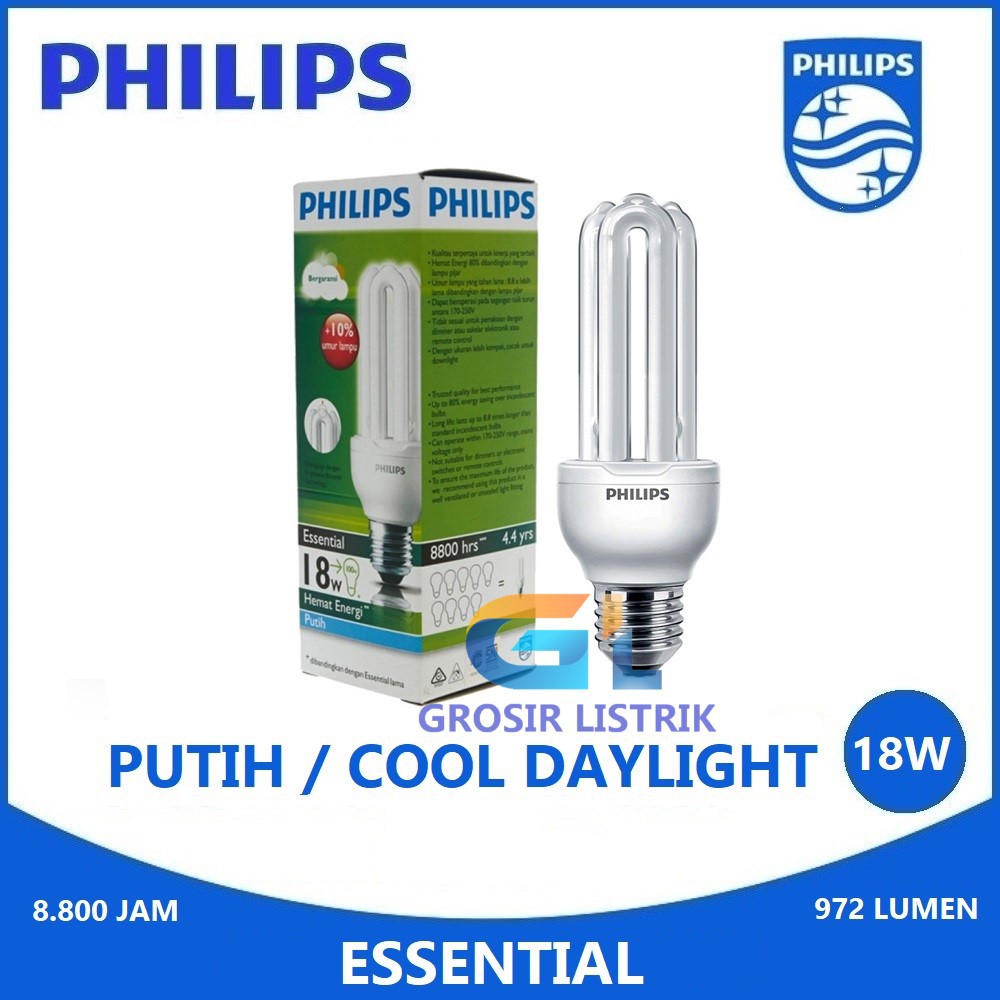 Jual Lampu Philips Essential 18W Putih Cool Daylight 6500K Jari 18 Watt ...