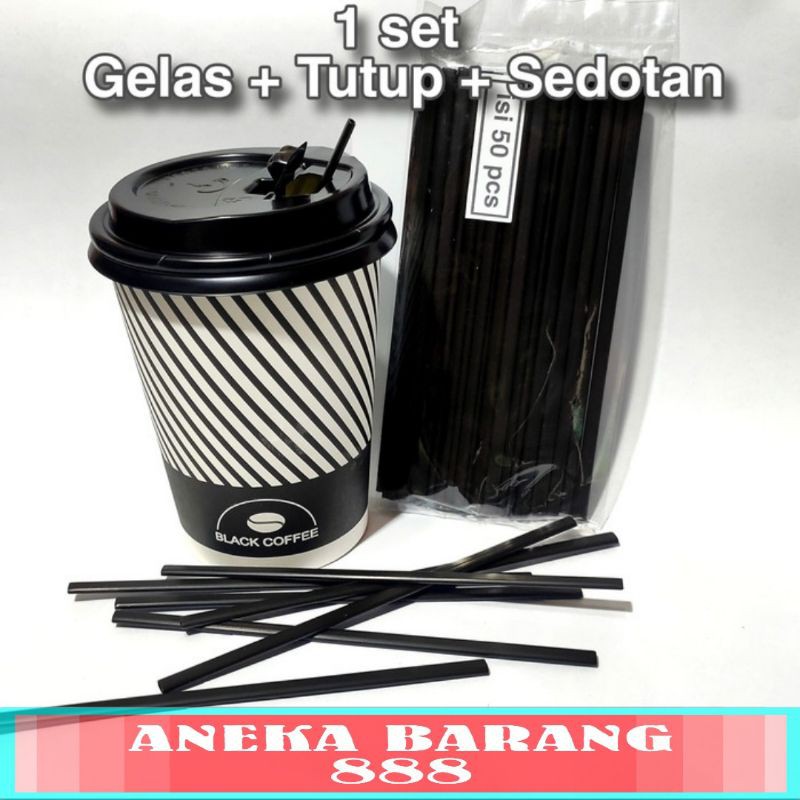 Jual Paper cup 9 Oz set ( Gelas+Tutup+Sedotan ) isi 50 pcs √ gelas kopi ...