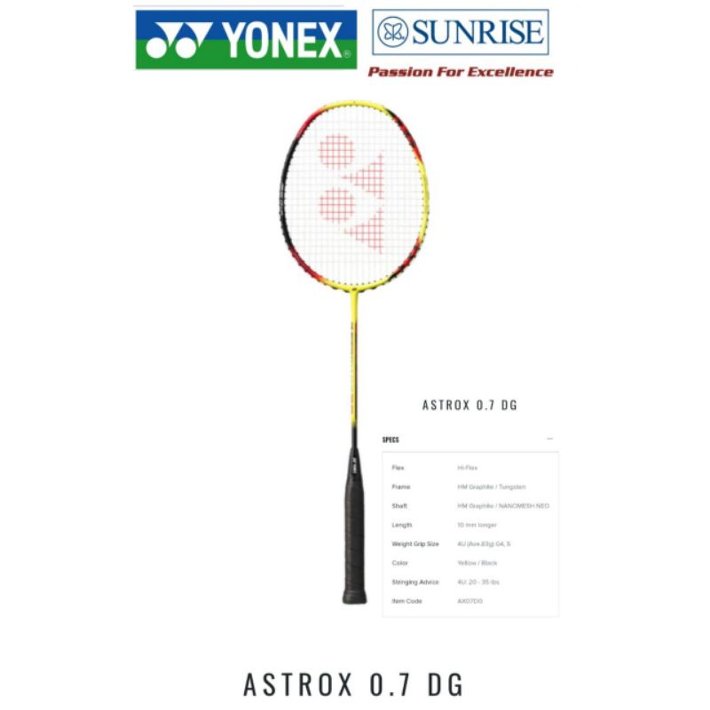 Jual RAKET BADMINTON YONEX ASTROX 0.7 DG 35lbs ORIGINAL | Shopee Indonesia