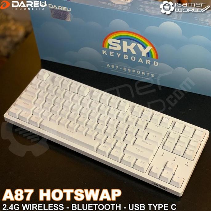 Jual Dareu A87 Hotswap White 2.4G Bluetooth Mechanical Gaming Keyboard ...