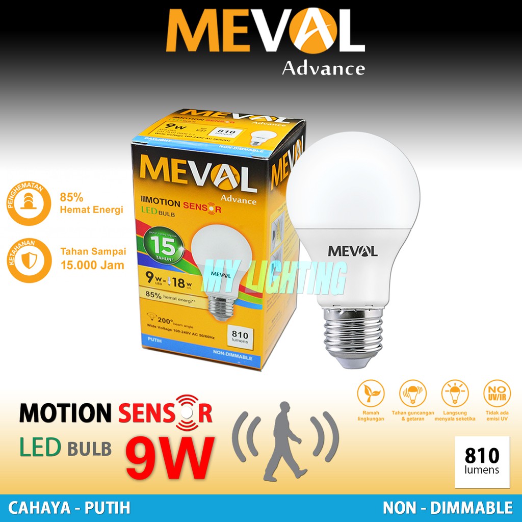 Jual LED bulb sensor gerak 9 watt MEVAL - cahaya putih | Shopee Indonesia