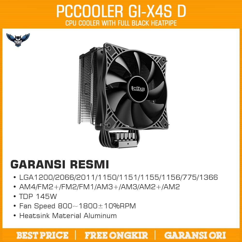 Jual PCCooler GI-X4S D CPU Cooler With Full Black Heatpipe GI-X4SD ...