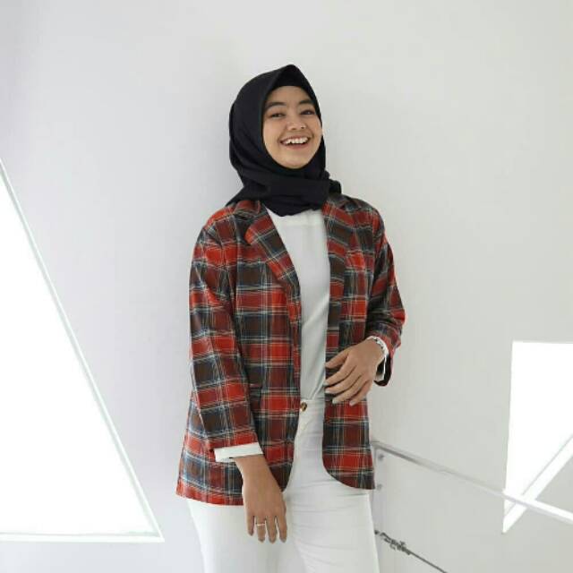 Jual Blazer Cewek Wanita Motif Kotak Kotak Tartan Plaid Blazer Shopee Indonesia