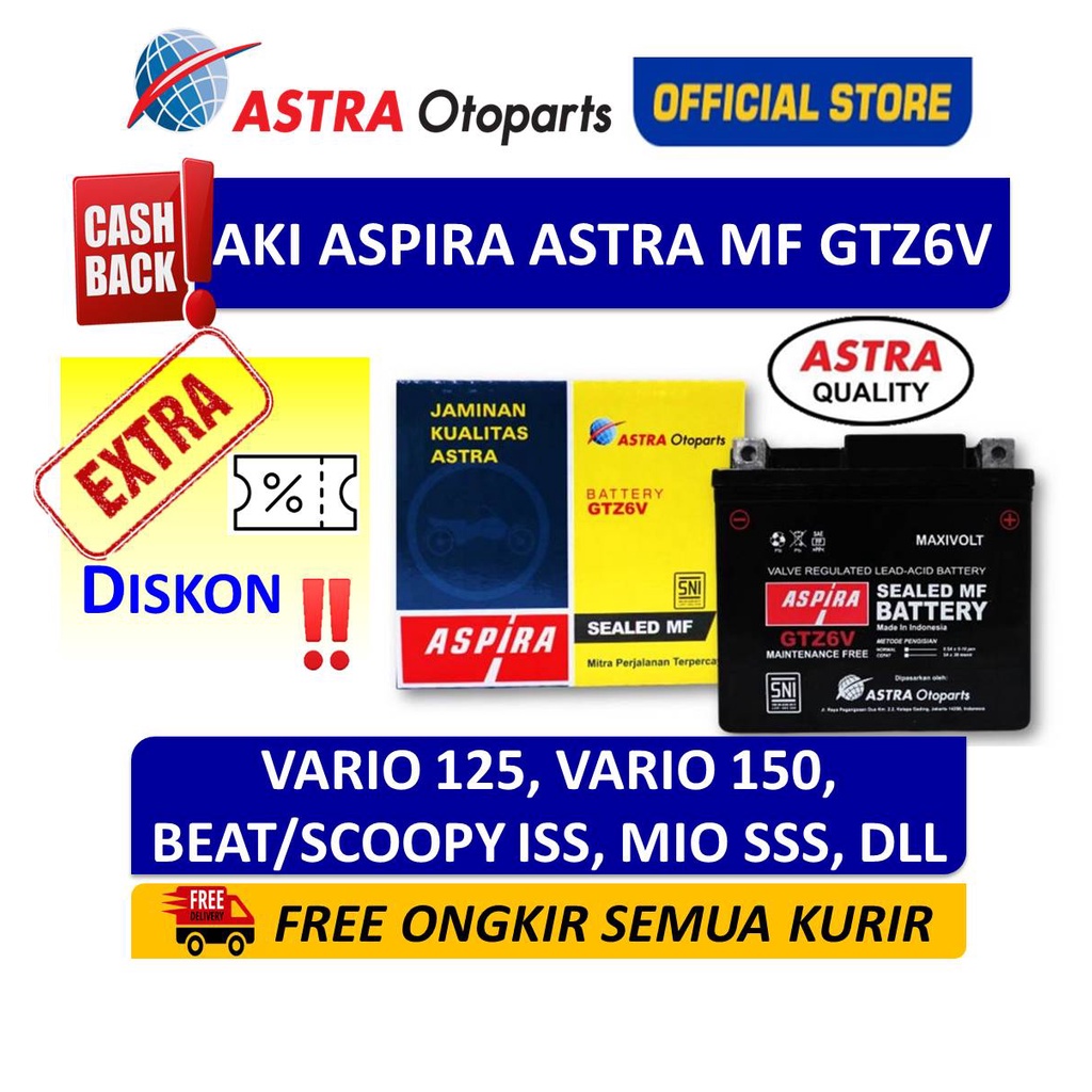 Jual Aki Motor Aspira GTZ6V MF Vario 125 Vario 150 Beat Scoopy ISS Mio