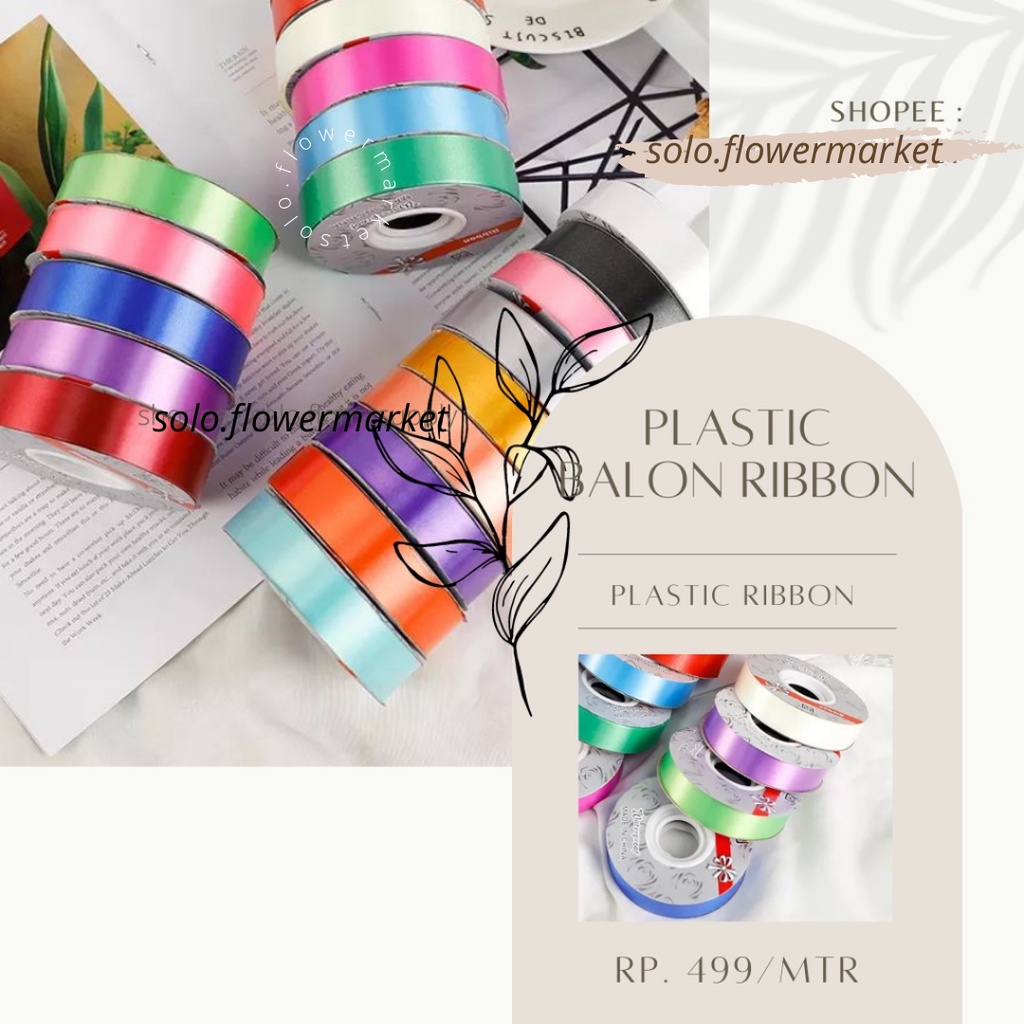 Jual PITA PLASTIC BALLON RIBBON 2CM KOREAN RIBBON SQUARE PATTERN ...