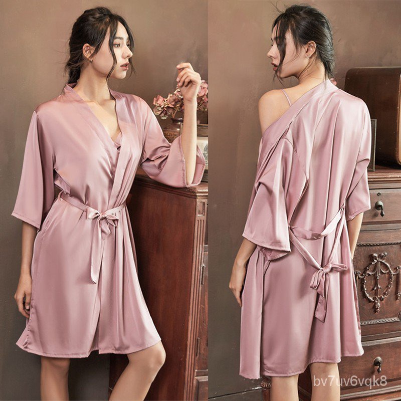 Jual Satin Robe Female Intimate Lingerie Sleepwear Silky