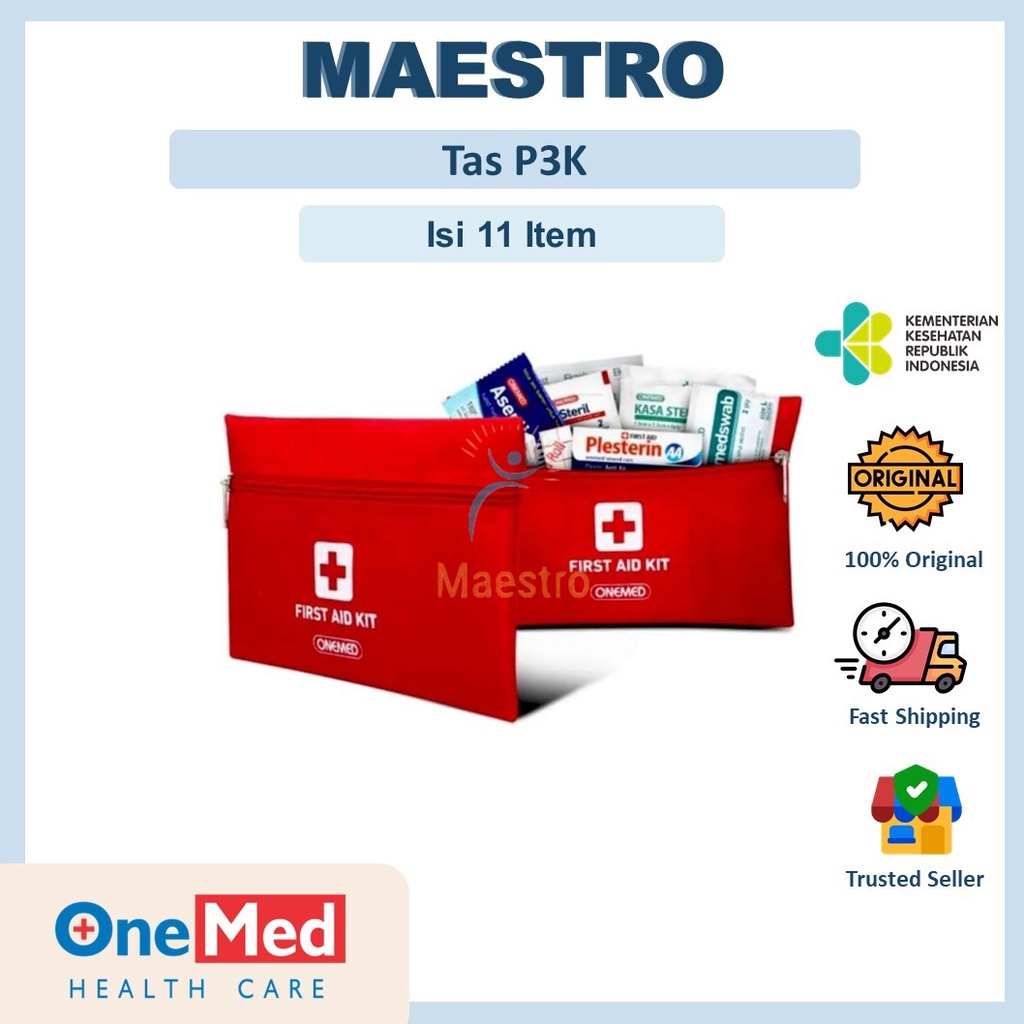 Jual Dompet P3K Onemed First Aid Kit Bag Pocket Tas Merah Isi 11 Item