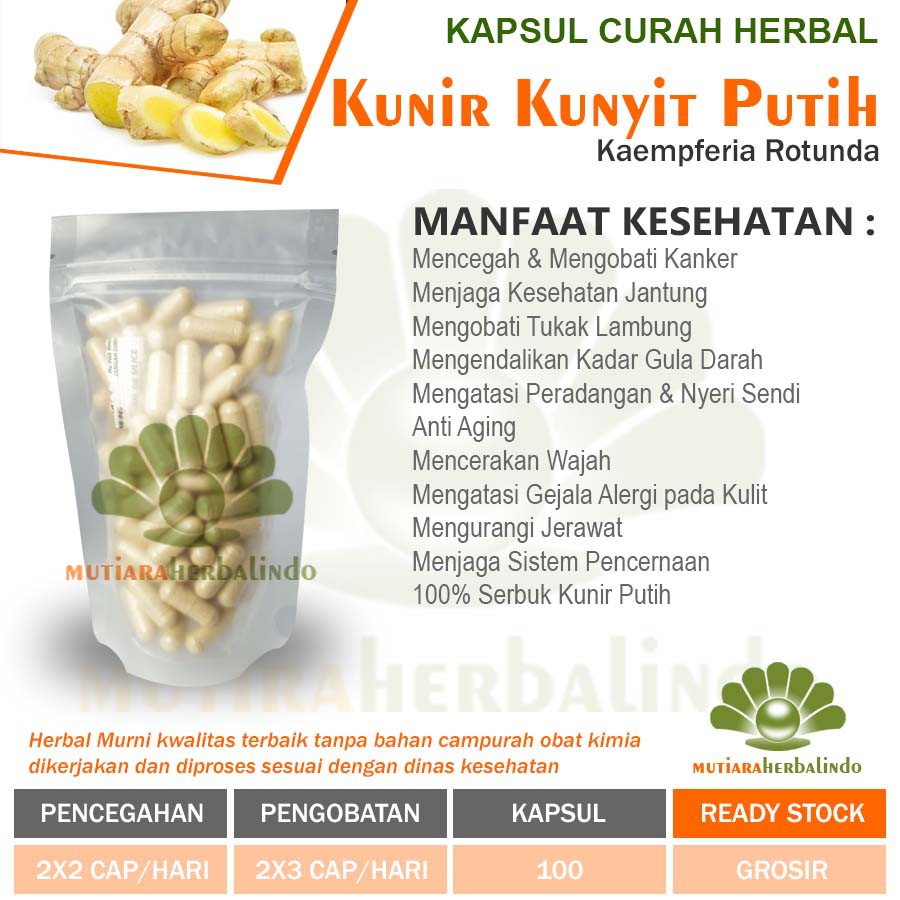 Kapsul Curah KUNIR KUNYIT PUTIH Kanker Kolesterol Stroke 100 capsul