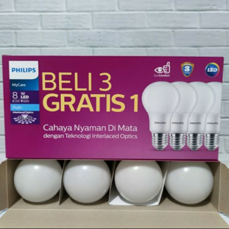 Jual Paket Lampu Philips LED [PACK] Bulb 8watt E27 6500K 230V A60 ...
