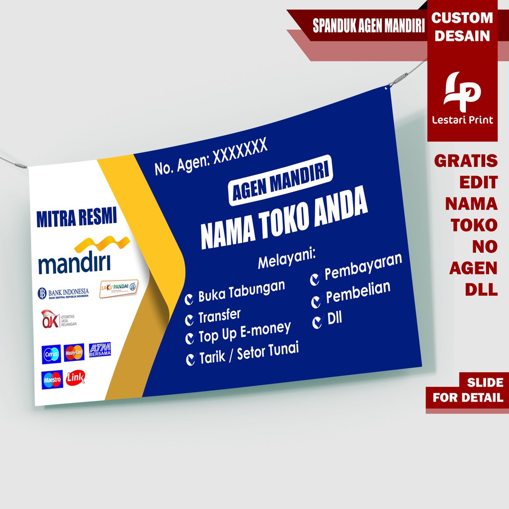 Jual Spanduk Agen Mandiri Banner Agen Mandiri Custom Desain 2m X 1m Lestari Print 8253