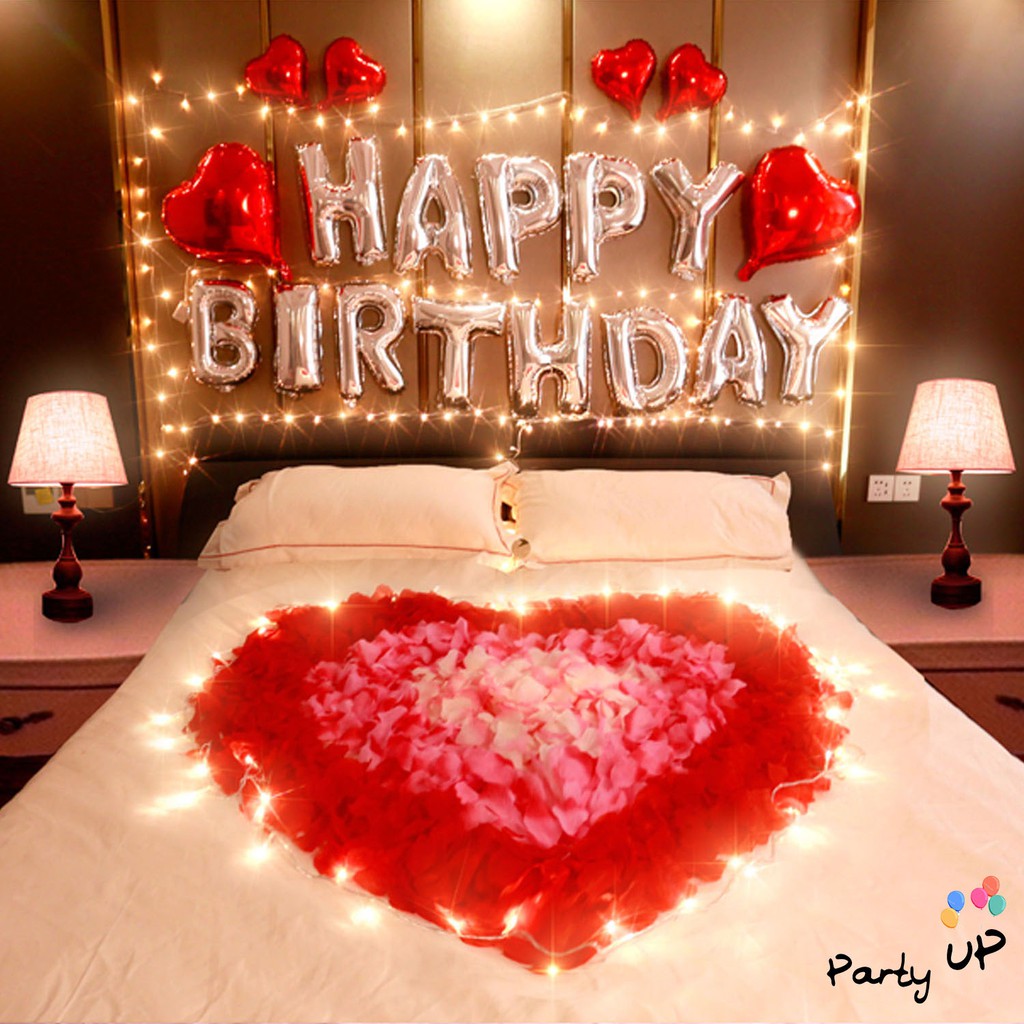 [Paket Romantis] Romantic Happy Birthday Silver Heart Pink/Merah