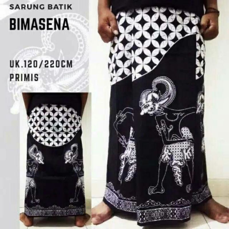 Jual Sarung Batik Halus Motif Wayang Gunungan Warna Hitam Putih