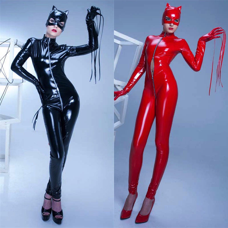 Jual Preorder Cat Women Faux Leather Catsuit Shiny Pvc Latex Bodysuit