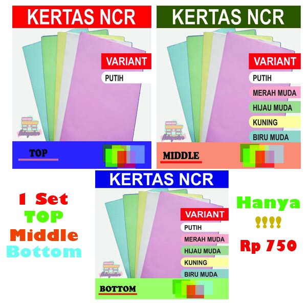 Jual Kertas Nota Ncr Set Atau Play Top Middle Bottom Free Pilih Warna Shopee Indonesia