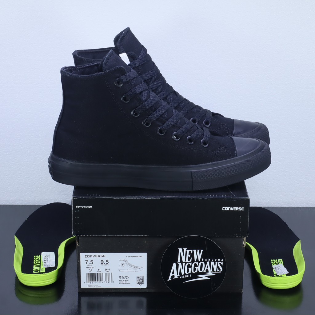 Sepatu Converse Chuck Taylor CT 2 II All Star Lunarlon Full All Black Hitam Polos High