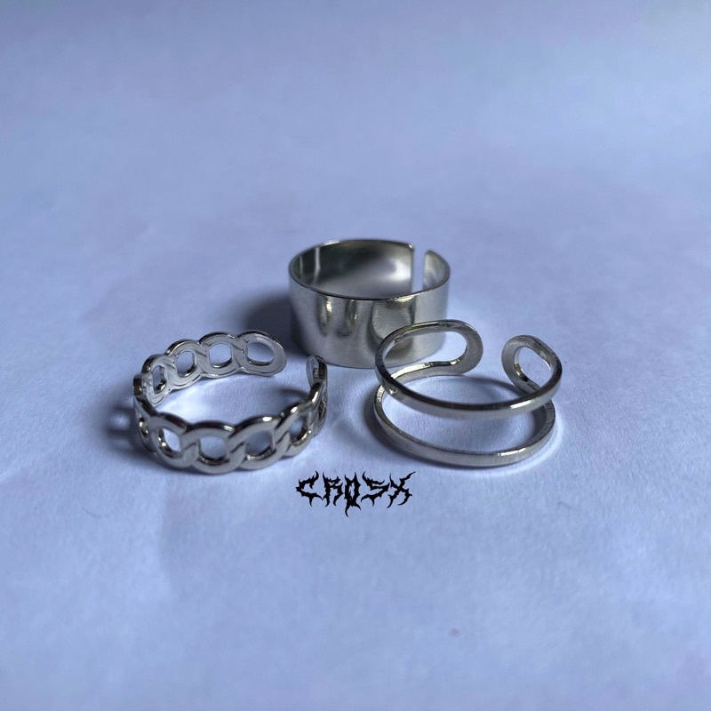 Jual 3PCS HIP HOP PUNK SILVER METAL RING SET / CINCIN SET 3 IN 1 RING ...