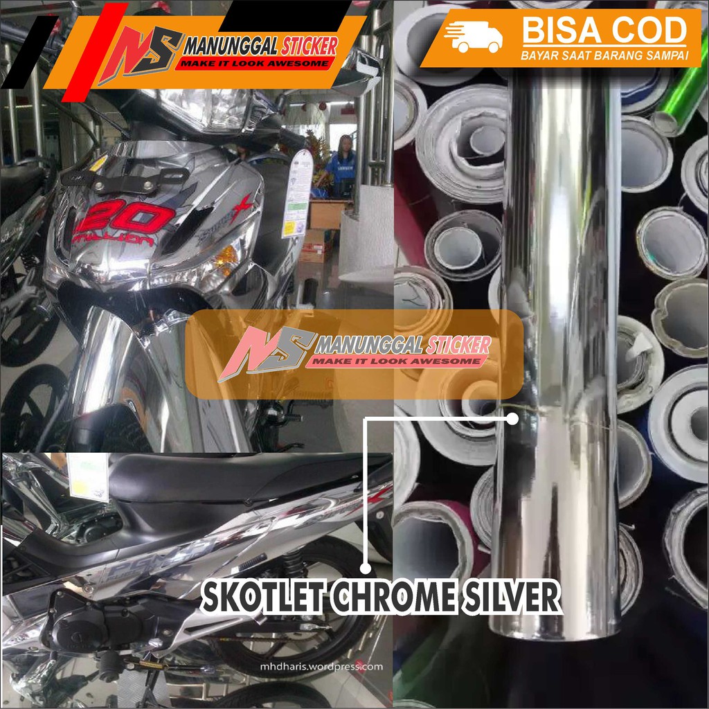 Jual Stiker skotlet warna silver krom sticker chrome motor/mobil ...