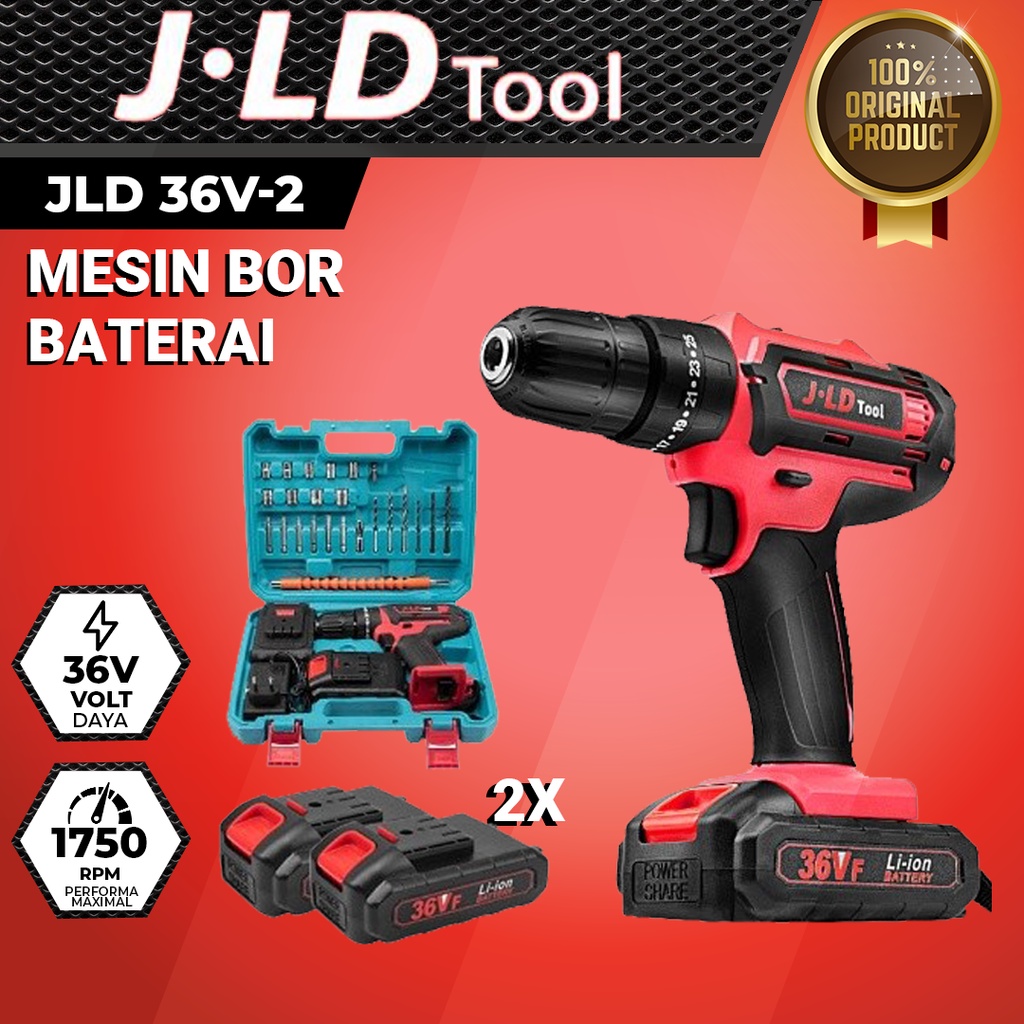 Jual Mesin Cordless Hammer Impact Drill JLD TOOL 36V2 SET Cordless Bor
