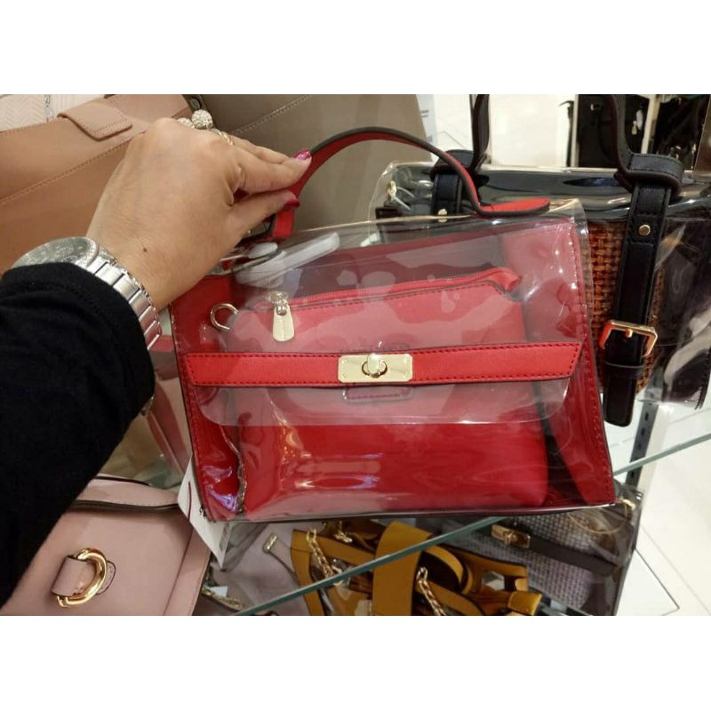 Jual (COD)(PRELOVED)Tas Elizabeth Selempang Merah Transparan | Shopee ...