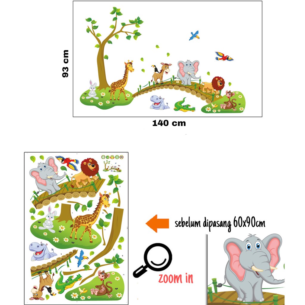 Jual RELIZA WALL STICKER JEMBATAN ANIMAL HEWAN ANAK GAJAH JERAPAH ...