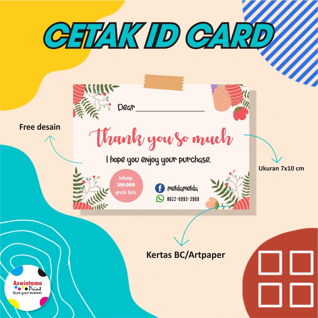 Jual Cetak Thank You Card/ Kartu Ucapan Terima Kasih Online Shop ...