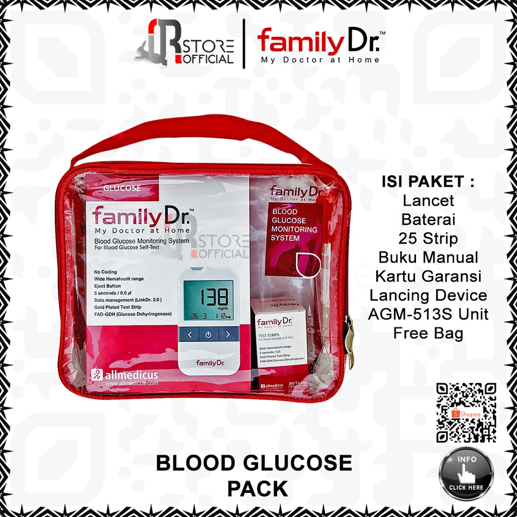 Jual PAKET ALAT TEST GULA DARAH FAMILYDR GLUCOSE PACK ALAT CEK GULA