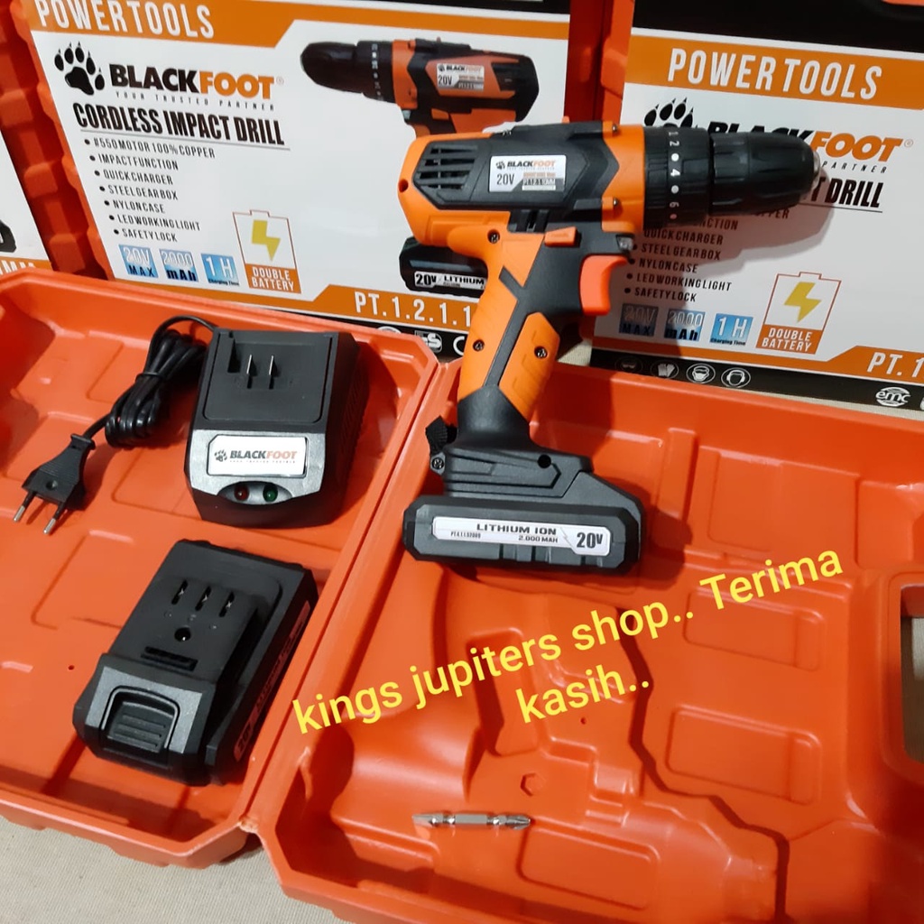 Jual BERGARANSI BLACKFOOT Cordless 20 Volt BETON BESI KAYU Bor 10MM ...