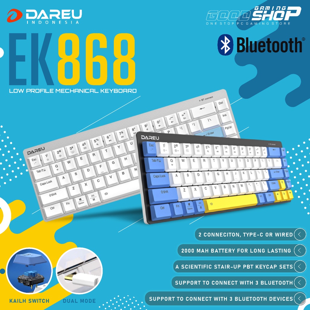 Jual Dareu EK868 Low Profile Bluetooth 68% Mechanical Gaming Keyboard ...