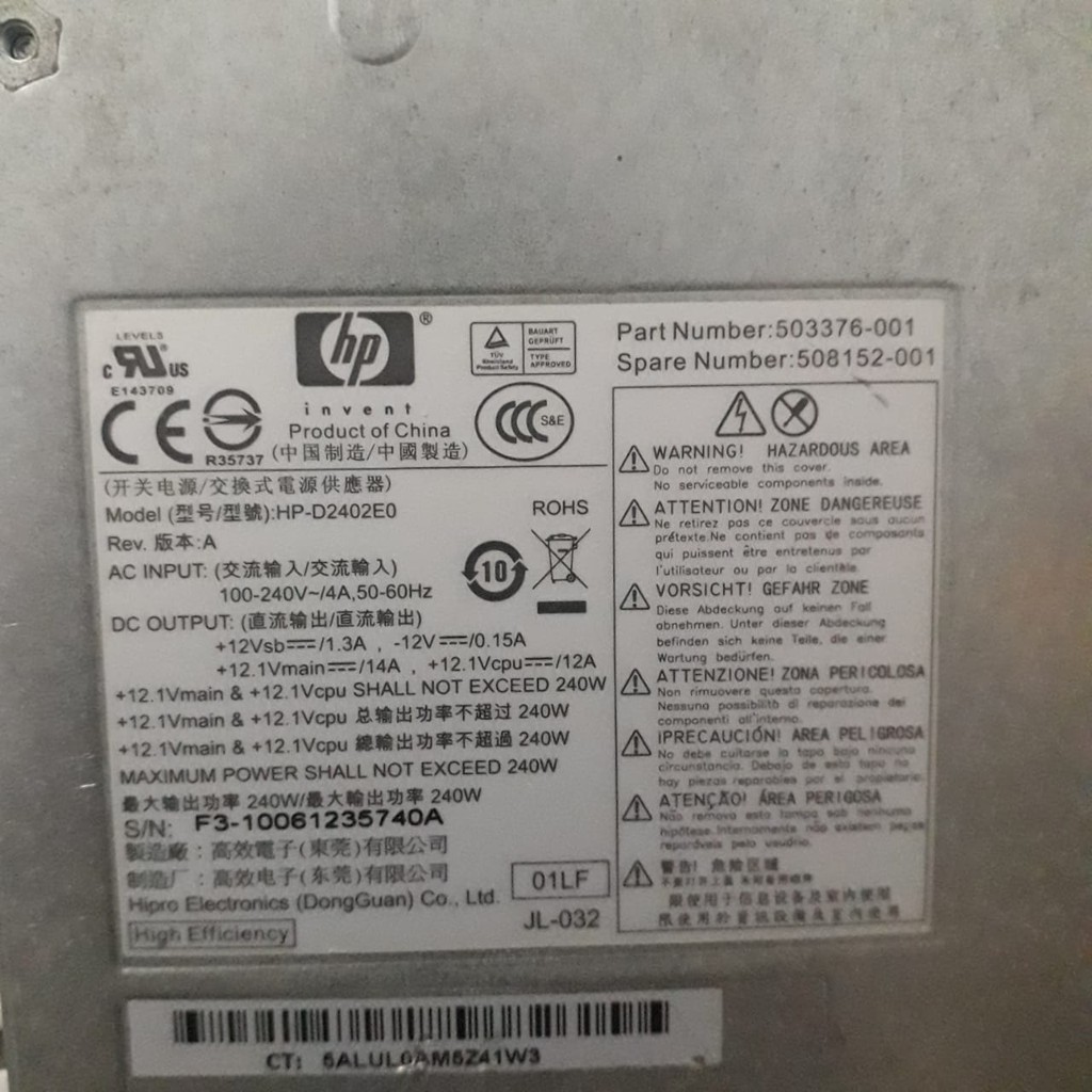 Jual HP HPD2402E0 240W Power Supply for HP Elite 8000 8100 8200 SFF Pro Shopee Indonesia