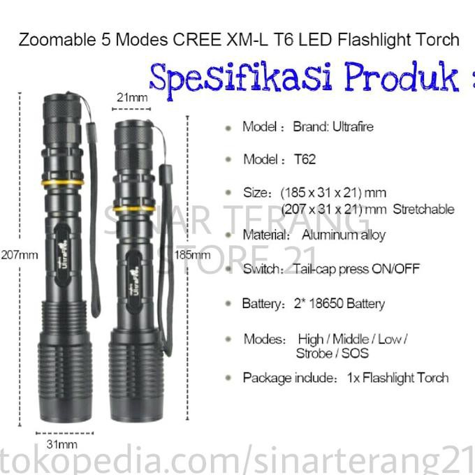 Jual Diskon Senter Ultrafire 8000 Lumen Led Cree Xml T6 Black 2X18650 ...