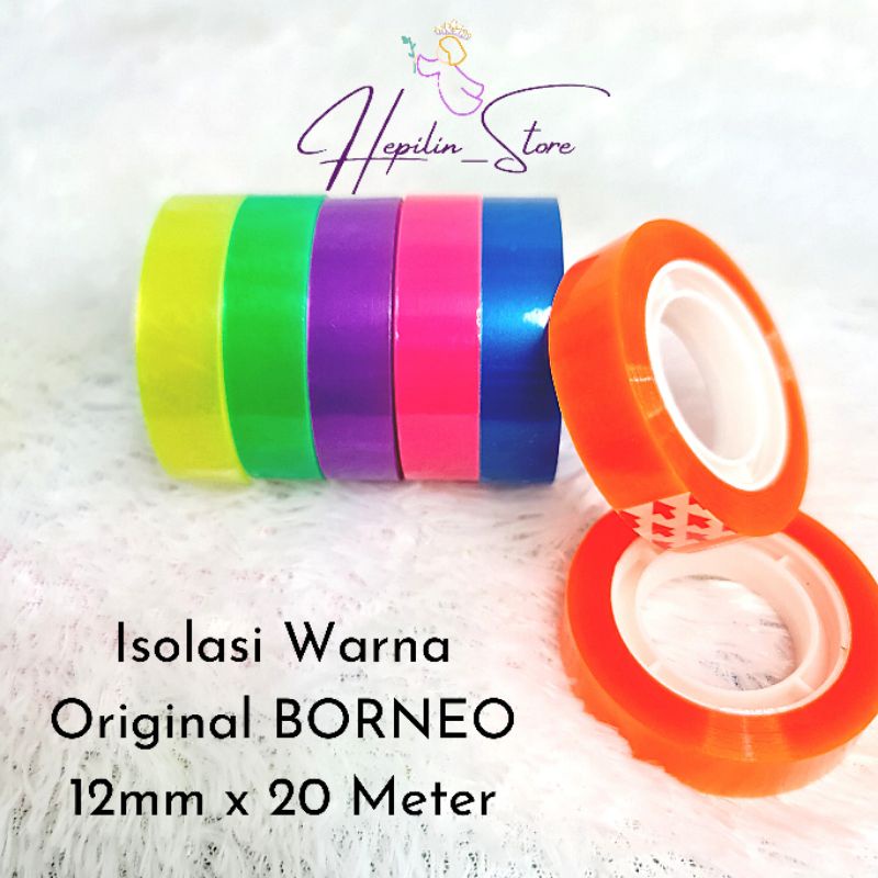 Jual Isolasi Bening Warna Borneo 12mm x 22 Meter / Isolasi Bening Warna