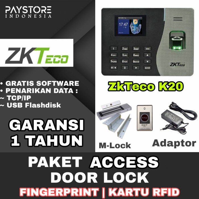 Jual Paket Access Door ZkTeco K20 / Akses Pintu Fingerprint + Kartu ...