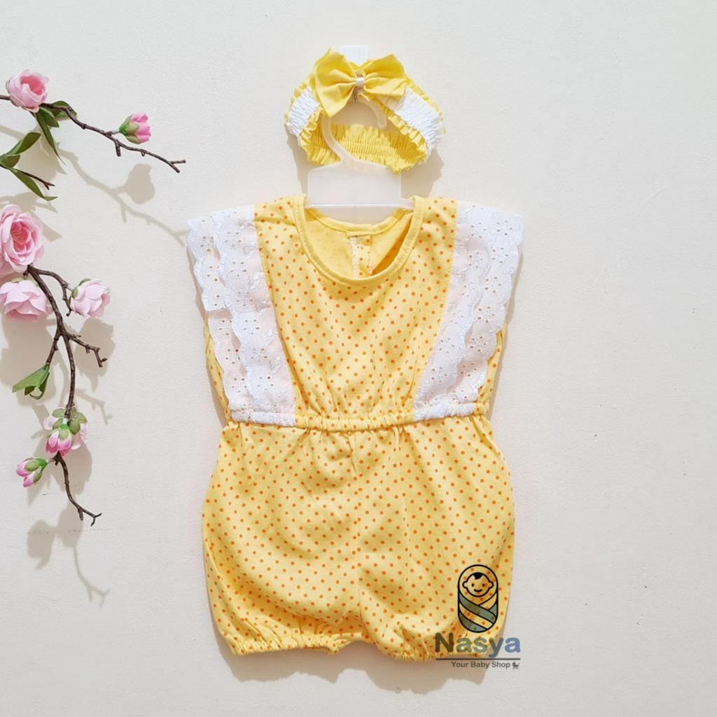 Jual [P-003] Baju Bayi Jumpsuits Bayi Perempuan Lengan Aksen Renda (0-6