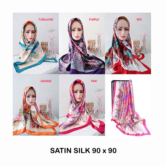 Jual Jilbab Segiempat Hijab Segi Empat Kerudung Satin Silk (ZH-MFH001