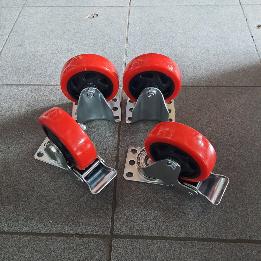 Jual Roda troli trolley 4 inch roda etalase roda karet rem ( 2 rem 2 ...