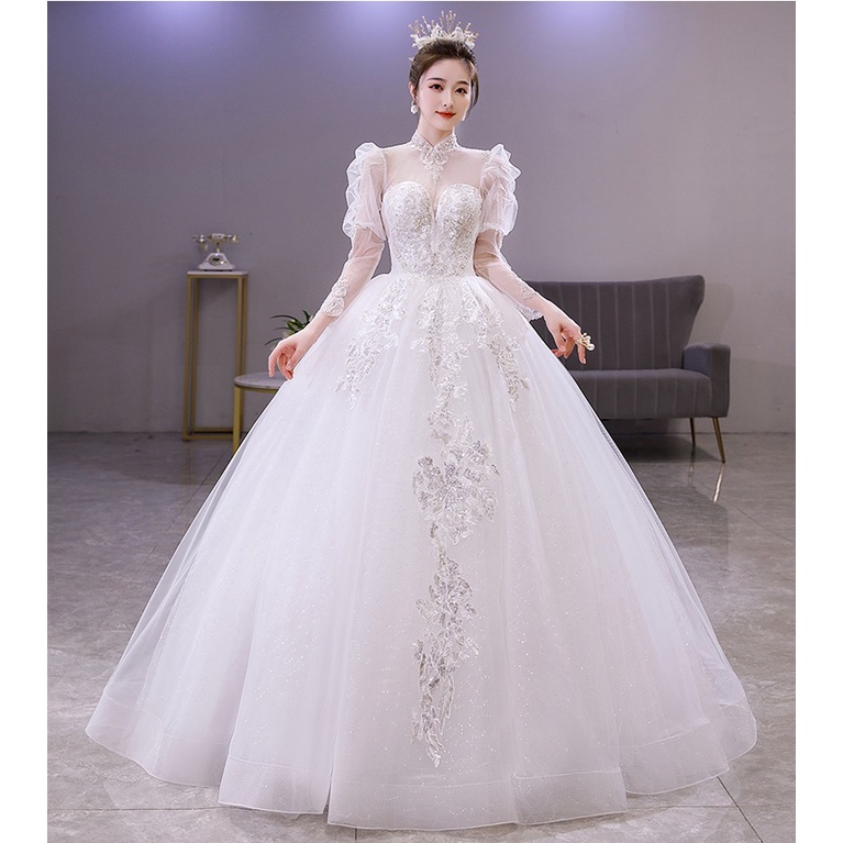 Wedding dress deals lengan panjang