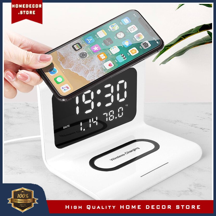 Jual 10W Qi Fast Charge LED Electric Alarm Clock Digital Thermometer ...